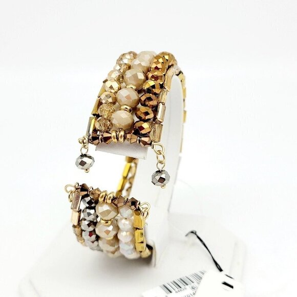INC 5 Strand Open Memory Wire Bracelet Faceted Crystals Gold & Neutral Tones NWT - Picture 6 of 10